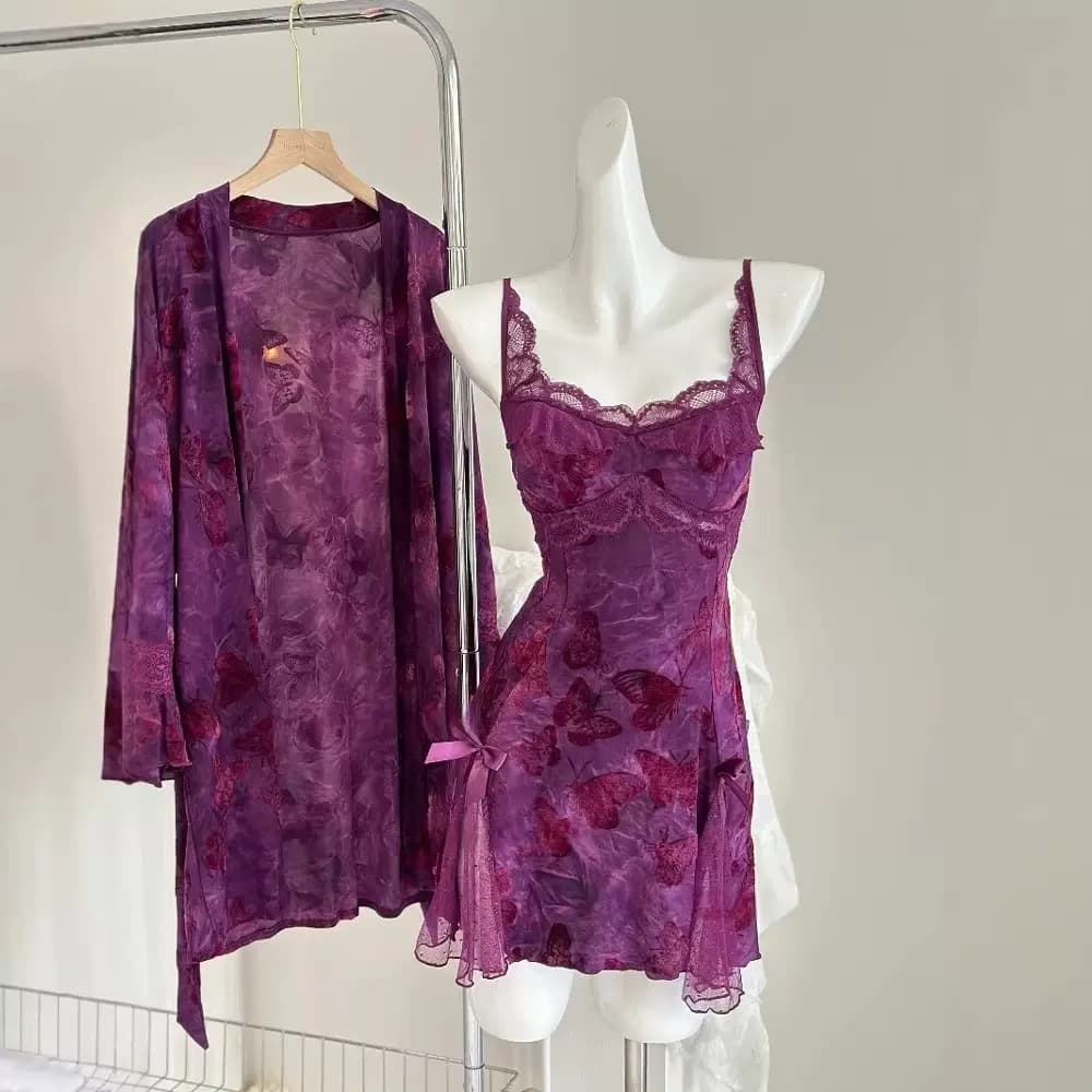 Butterfly Lace Trim Sleepwear Set – image 4