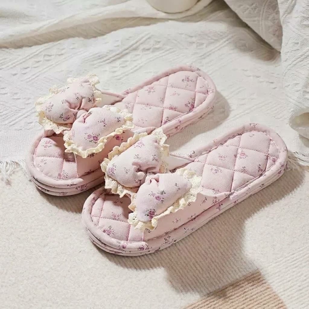 Floral Bow Quilted House Slippers – image 5