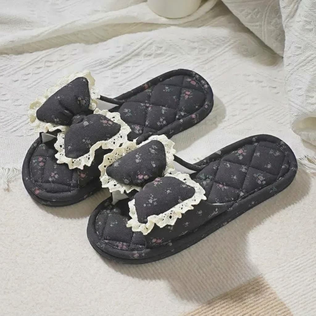 Floral Bow Quilted House Slippers – image 3