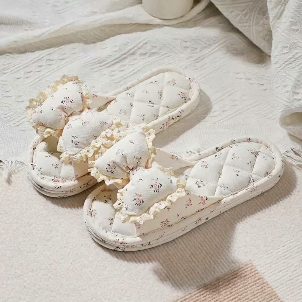 Floral Bow Quilted House Slippers – image 4