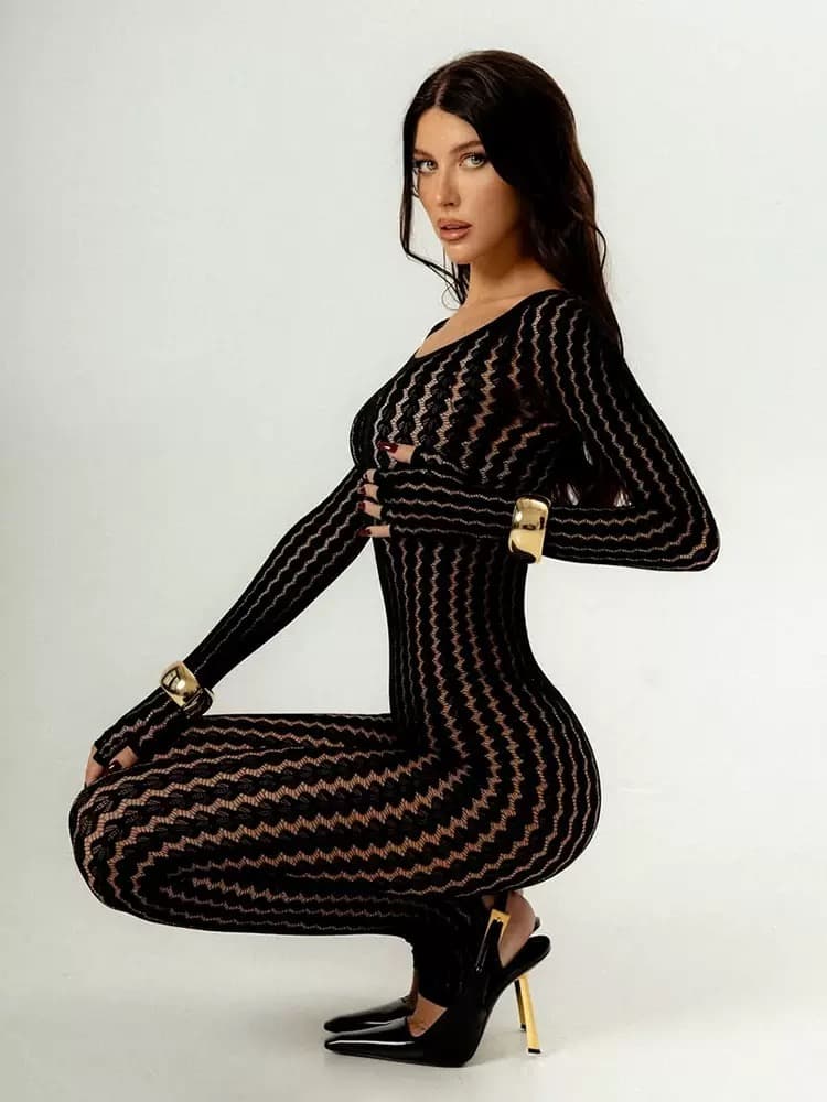 Sheer Textured Long Sleeve Jumpsuit – image 3