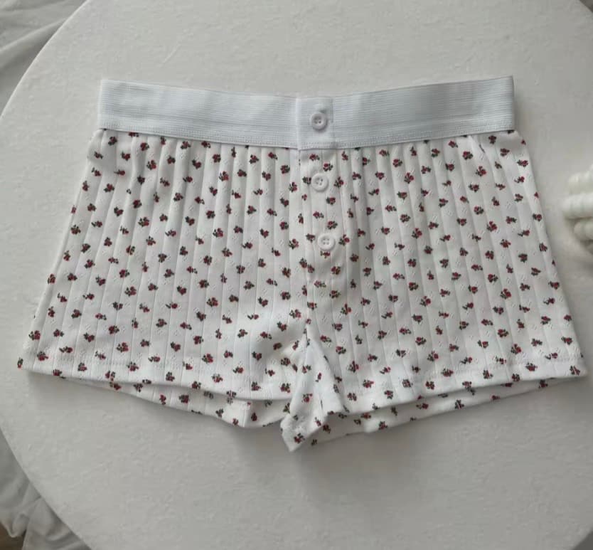 Floral Ribbed Knit Lounge Shorts