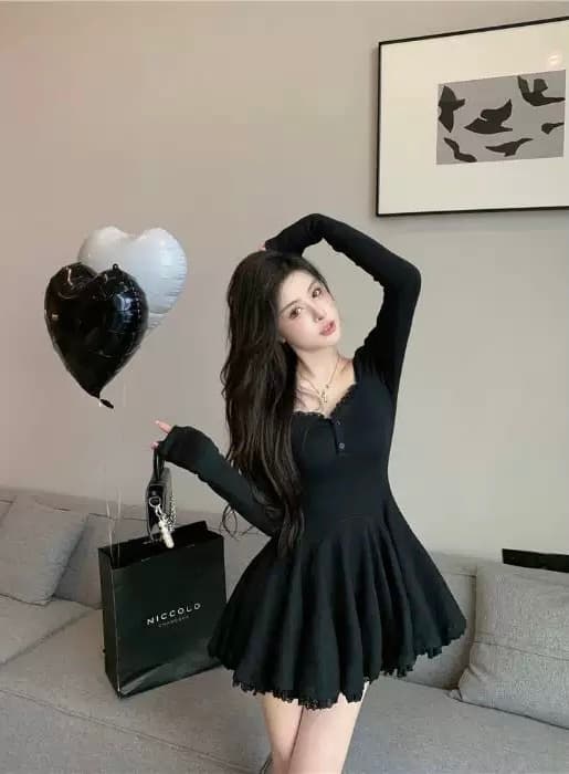 Lace Trimmed Fit And Flare Dress