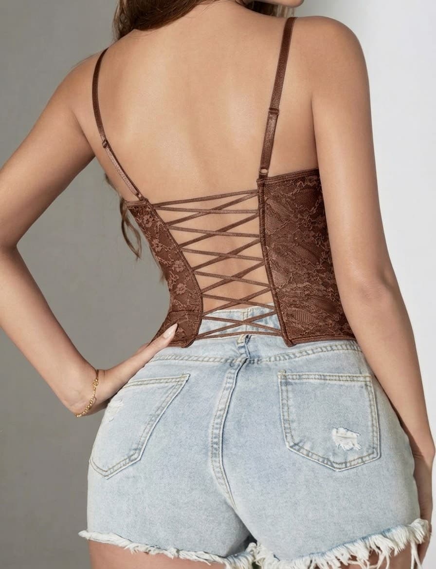 Lace Up Brown Corset Top – image 2