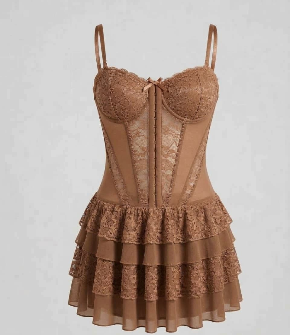 Lace Tiered Corset Mini Dress – image 3