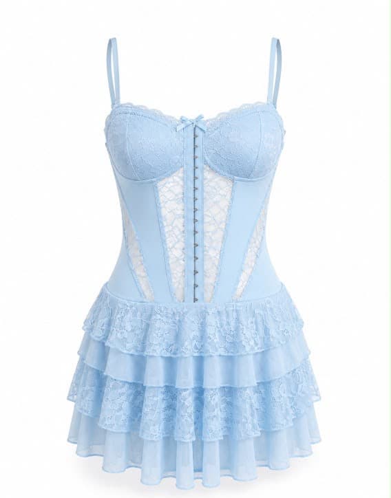 Lace Tiered Corset Mini Dress – image 8