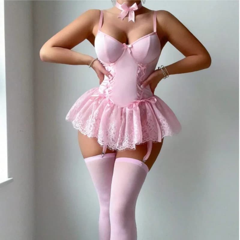 Lace Trimmed Corset Lingerie Set – image 7