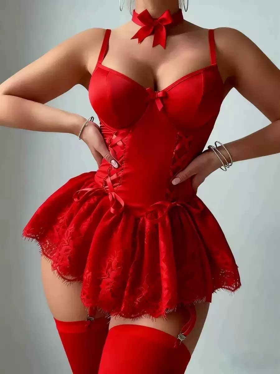 Lace Trimmed Corset Lingerie Set