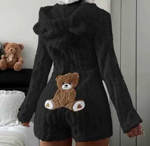 Plush Teddy Bear Hooded Romper – image 2