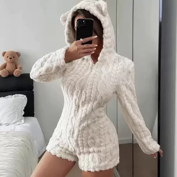 Plush Teddy Bear Hooded Romper – image 4