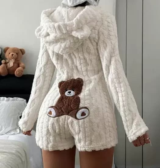 Plush Teddy Bear Hooded Romper – image 3
