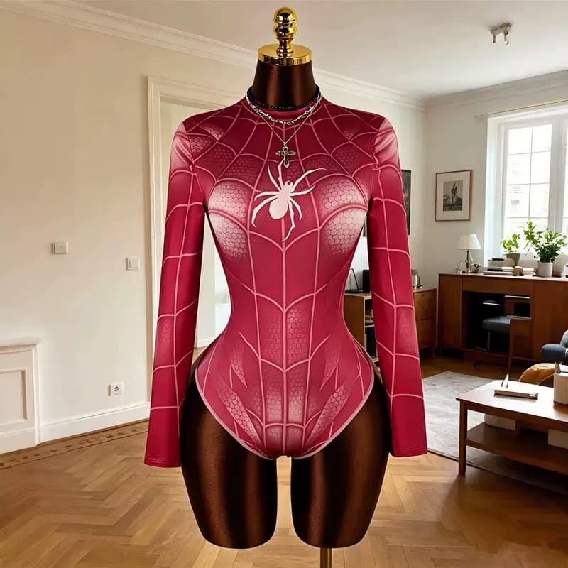 Spider Web Print Long Sleeve Bodysuit – image 2
